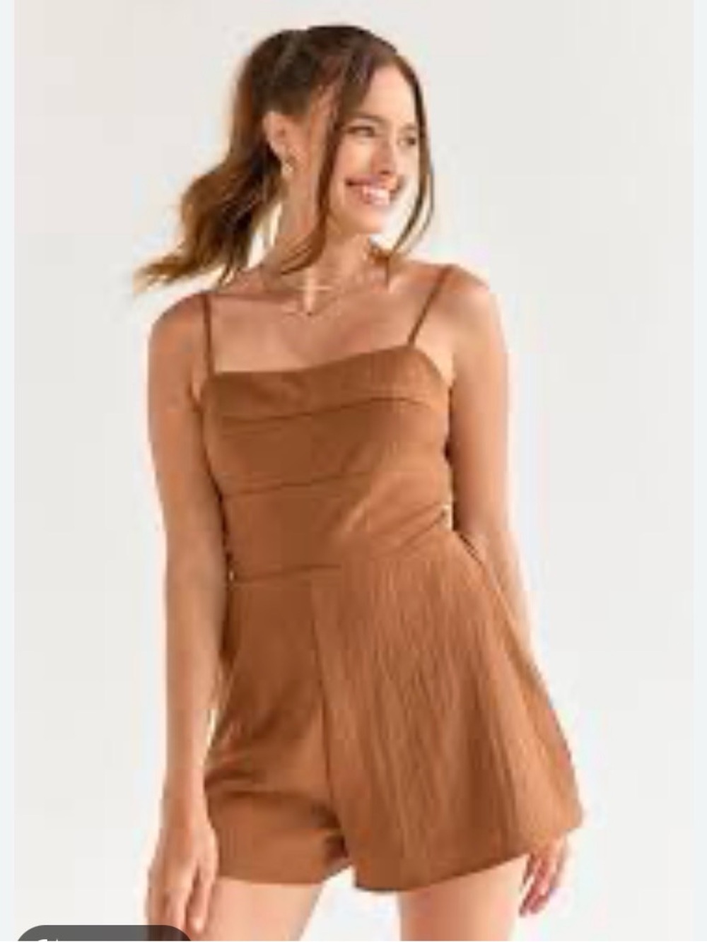 Francesca's Esther Square Neck Linen-Blend Romper Size M Neutral Summer